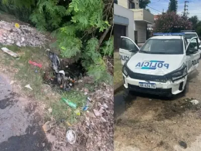 La Plata: quisieron escapar de la Policía en moto y terminaron dentro de un zanjón