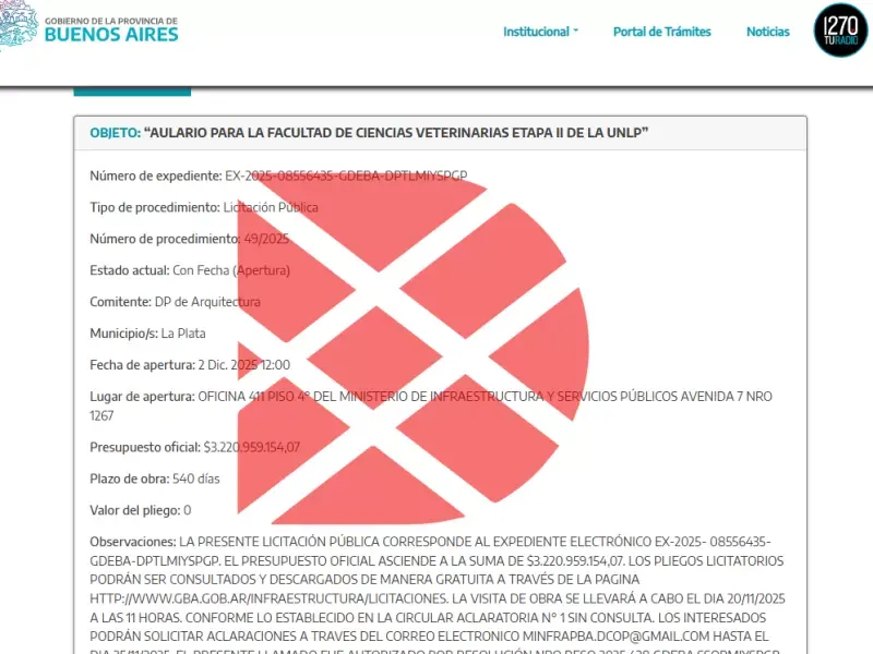 Escándalo de sobreprecios: Desde provincia lanzan licitación de $3.220 millones para el Aulario de la Facultad de Ciencias Veterinarias Etapa II de la UNLP