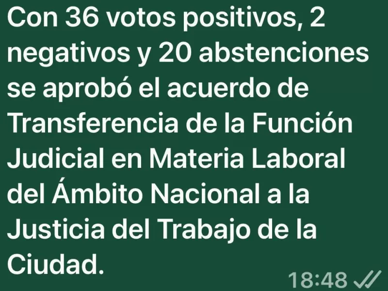 La Legislatura aprobó la transferencia de la Justicia Laboral Nacional al ámbito de la Ciudad de Buenos Aires