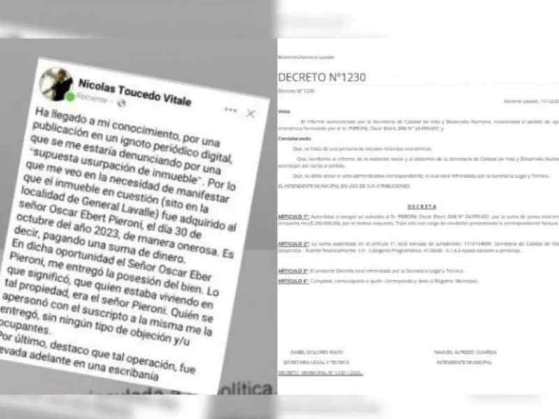 Escándalo en General Lavalle: un funcionario admitió en un audio la compra irregular de una vivienda